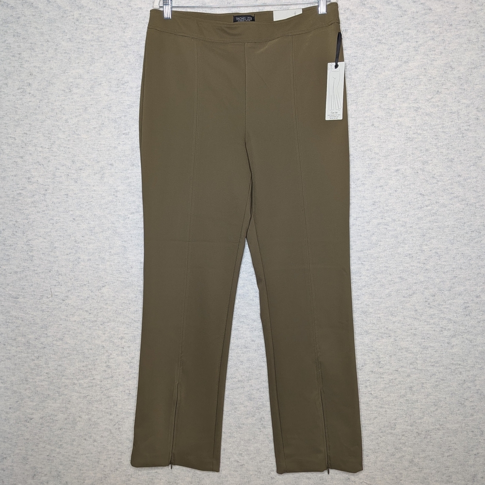 Rachel Zoe Khaki Front Slit Trousers Sz 14 High Rise